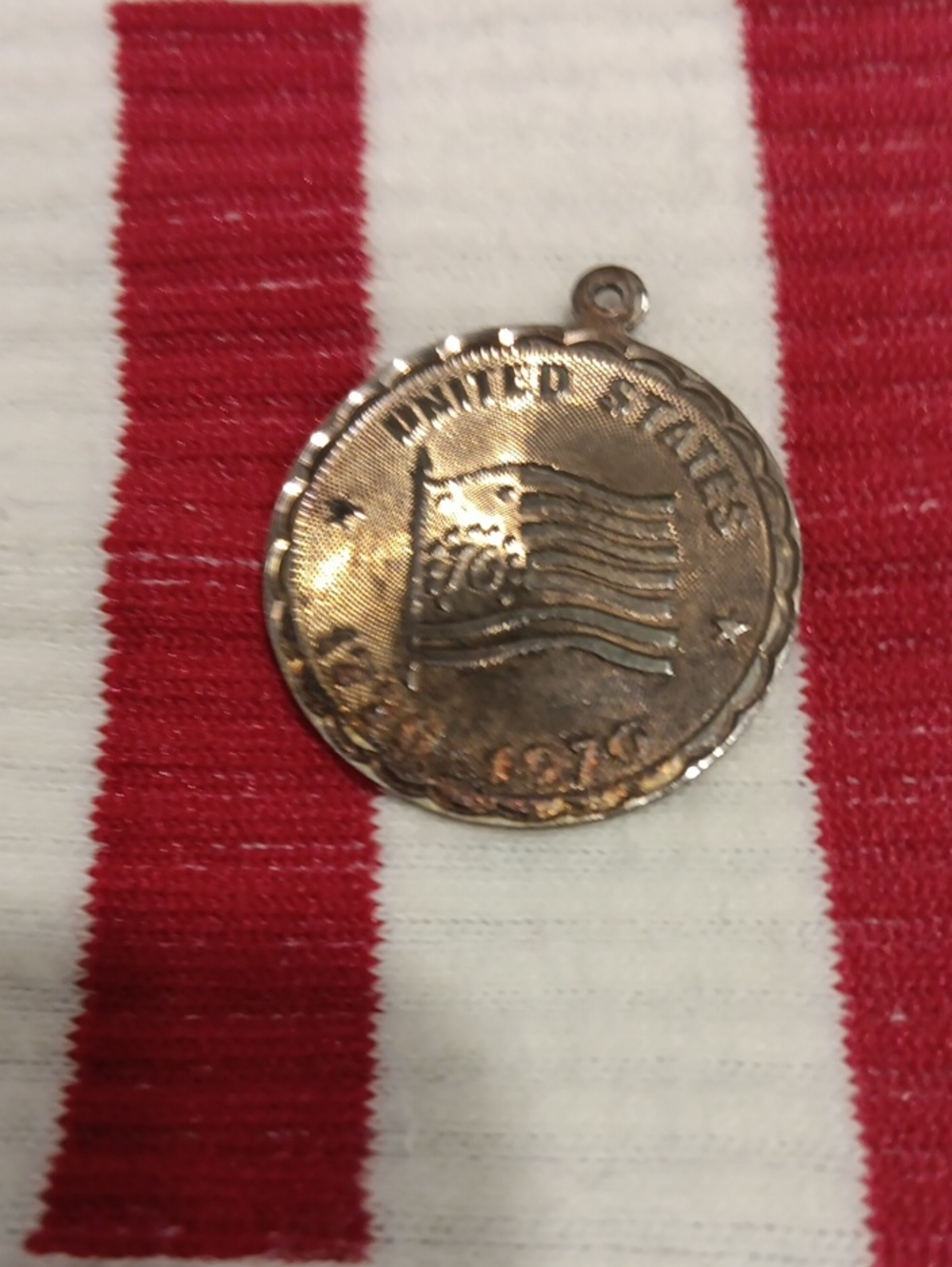 Vintage Sterling American Flag Charm Pendant in Gold Tone